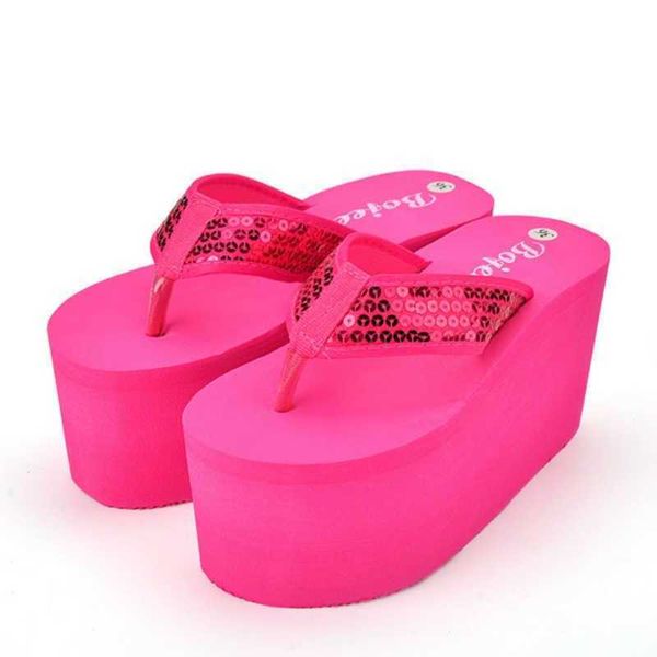 

sandal women beach flip flops summer super high shoes woman slip on wedges sandals bling style female fashion slides slippers sh041101 a0602, Black