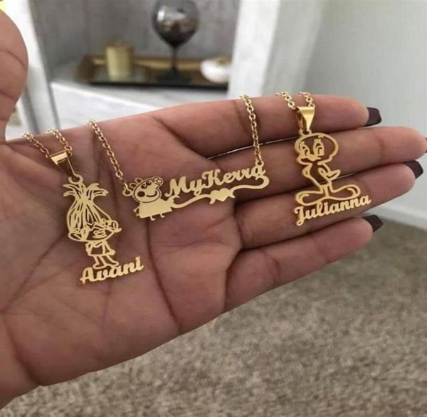 

cartoon custom name character necklaces pendants kids nameplate jewelry sta290q1129787, Silver
