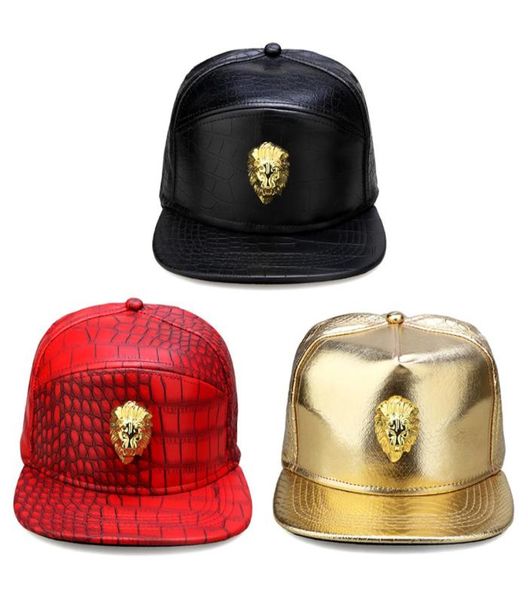 

metal gold lion head logo pu leather baseball cap casual belt buckle hip hop rap 3 panel sun snapback hats men women4586026, Blue;gray