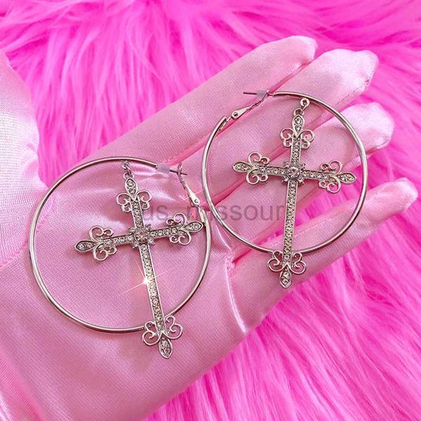 

stud 2000s accessories bling crystal cross hoop earrings punk aesthetic luxury korean fashion earring for women punk jewelry y2k cool j23052, Golden;silver