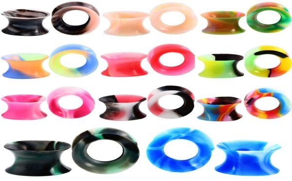 

tunnels body jewelry jewelry11pair sile flexible thin double flared flesh tunnel plugs gauge expander stretcher earlets earrings3958731, Silver