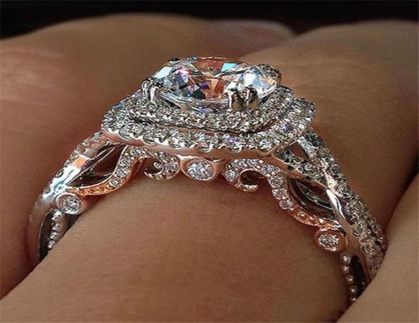 

vintage fashion jewelry 925 sterling silverrose gold fill round cut white z cz diamond gemstones women wedding engagemeny ban6829679, Slivery;golden
