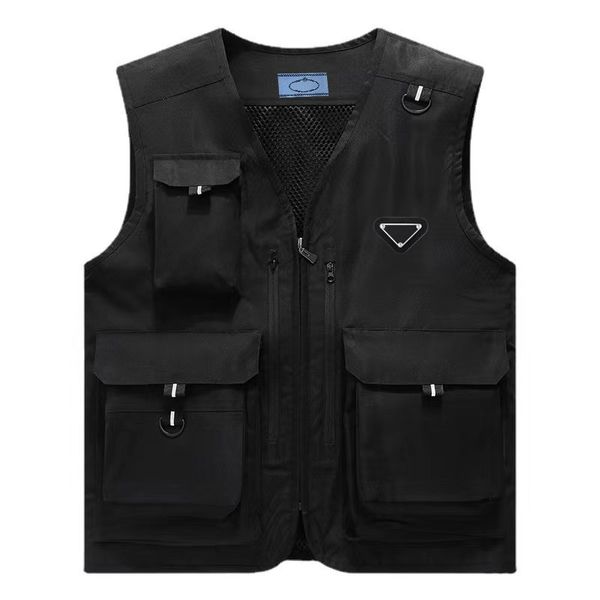 

men vest designer outerwear coats summer outdoor leisure multi pocket versatile thin sweetheart v-neck vests fashion coat, Black;white