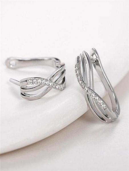 

hoop huggie huitan fashion silver color cross circle earrings paved white cz versatile for women daily wear wedding jewelry242s8494302, Golden;silver