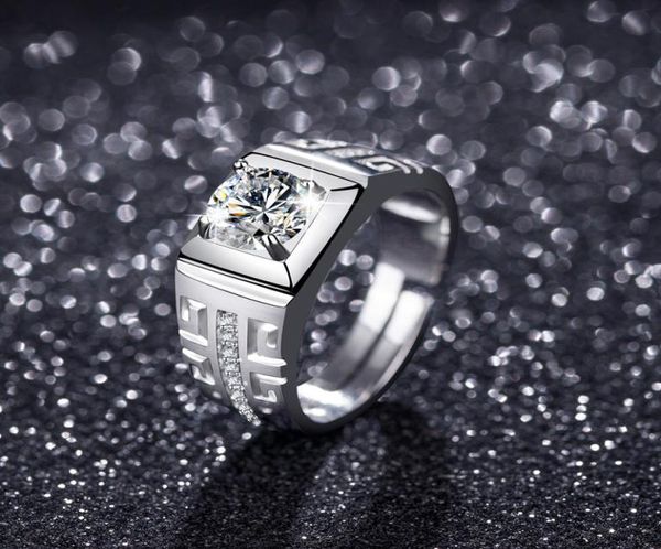 

2021 men039s pure gold platinum diamond solitaire ring opening adjustable full cubic zirconia wedding couple gift for men lover8341941, Golden;silver