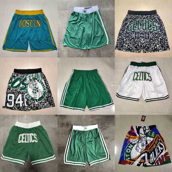 

2023 boston''celtics''men throwback basketball shorts pocket, Black