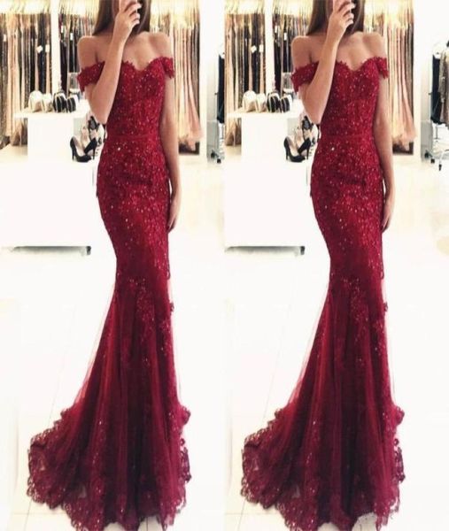 

new short sleeves lace appliques floor length formal evening wear custom made new elegant off the shoulder beaded mermaid prom dre3969033, Black