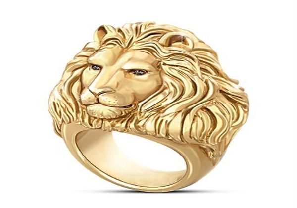 

junerain brand plated gold lion head men ring king of forest punk animal male039s jewelry fashion and rock style gift ring26153770233, Silver