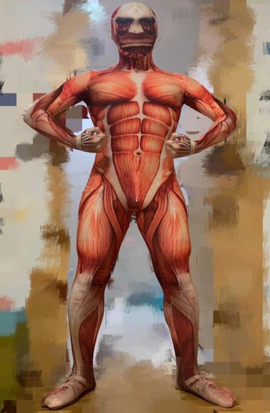 

adults kids attack on titan costume colossal titan superhero cosplay costumes men boys zentai halloween bodysuit q09109408686, Blue