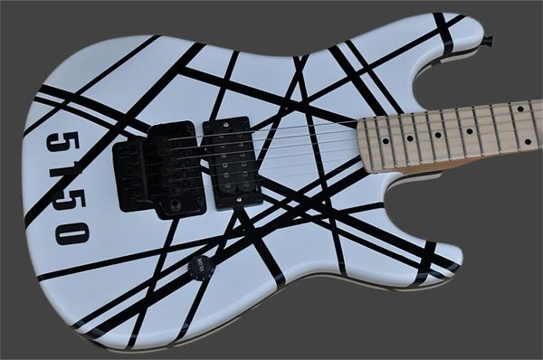 

big headstock kra eddie van halen 5150 white red electric guitar black stripe floyd rose tremo
