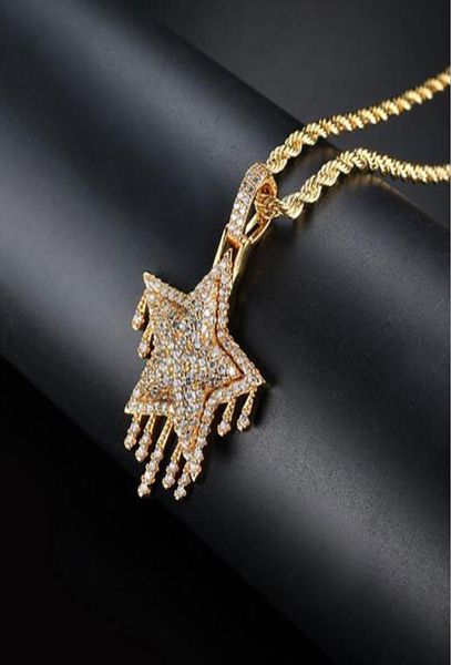 

men hip hop iced out cz bling water droplets star pendant necklace micro pave cubic zirconia simulated diamonds necklace8934735, Silver