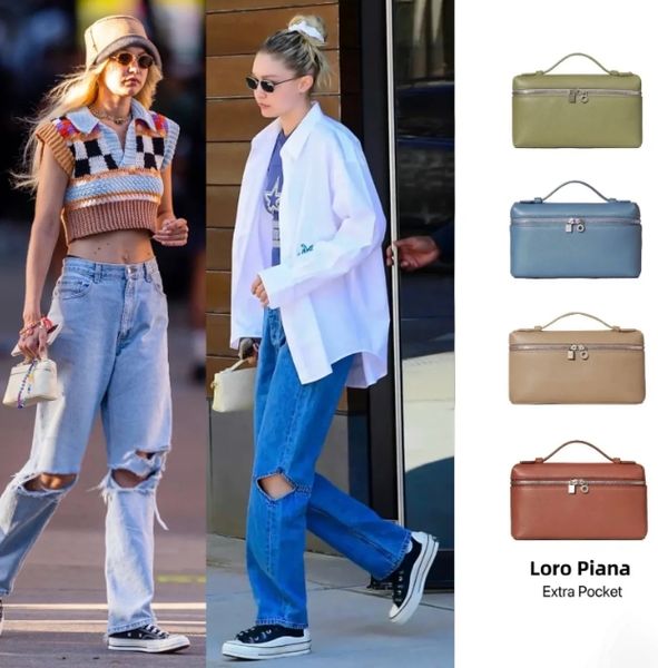 

luxury loro piana extra pocket l19 mini bag women's mens genuine leather trunk box camera bags tote handbag cross body bag designer fas