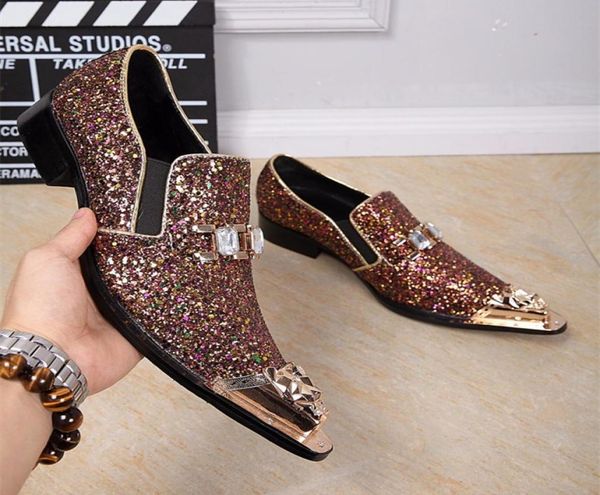 

mens leather dress shoes metallic toe mens glitter shoes genuine leather wedding shoes for men2192217, Black