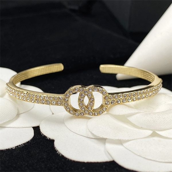 

luxury brand designer bracelets bangle 18k gold plated jewelry double letters bangle designer gold diamond love bangle wedding engagement br, Black
