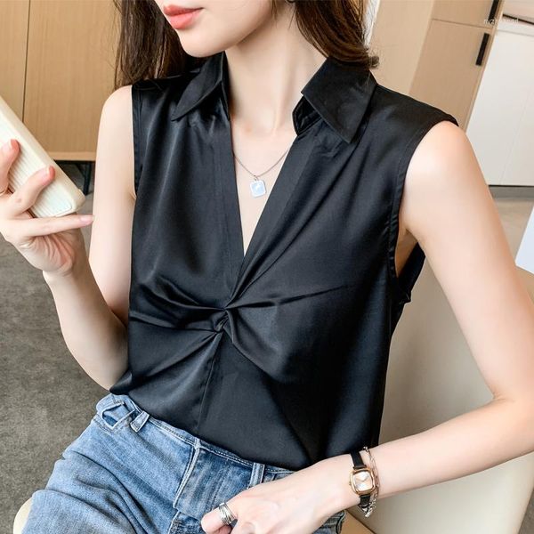 

women's blouses fashion womens and summer ladies chiffon shirts sleeveless bottoming blusa mujer, White