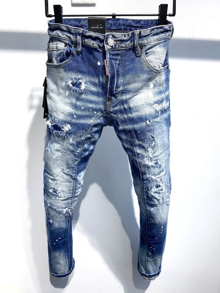 

dsquad2 jeans men's luxury designer denim jeans perforated pants dsquare jeans casual fashion trendy pants dsquad2 men's clothing, Blue