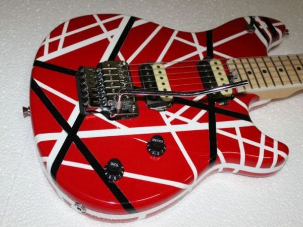 

upgraded edward van halen 5150 white stripe red electric guitar floyd rose tremolo bridge, locking nut, maple neck & fingerboard458147