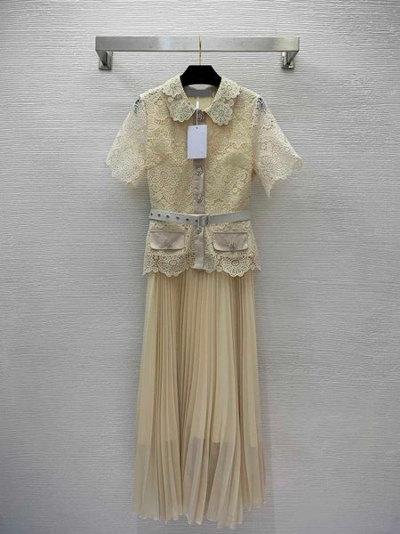 

self portrai dresses womens high end custom lace water-soluble flower patchwork fake two-piece design dress fashion designer women clothing, Black;gray