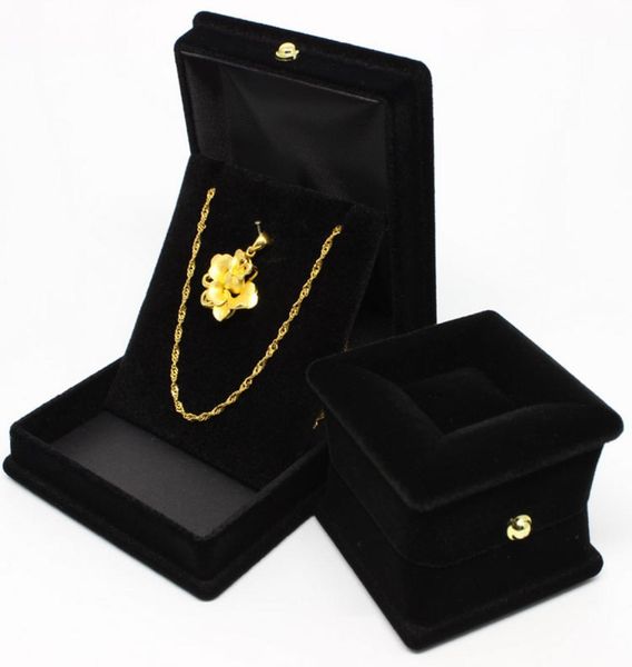 

square shape balck color velvet rings pendant necklaces boxes jewelry display packaging holder case for wedding birthday2190588, Black;white