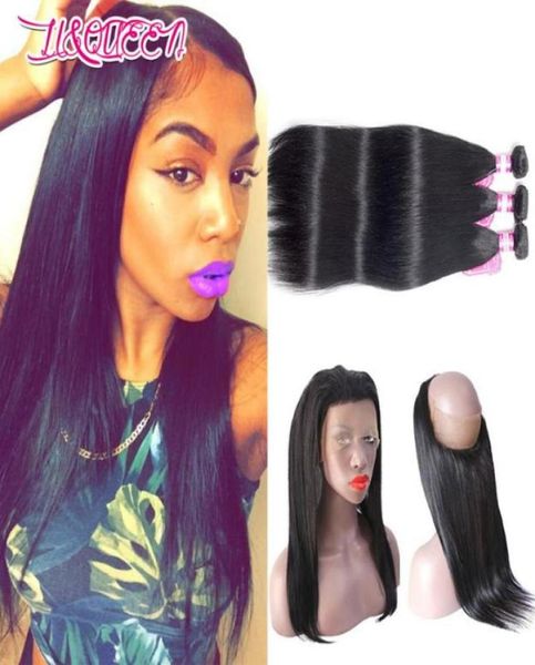 

360 lace frontal with bundles peruvian human hair 3 bundles with frontal closure peruvian straight body wave virgin hair24425414268449, Black;brown