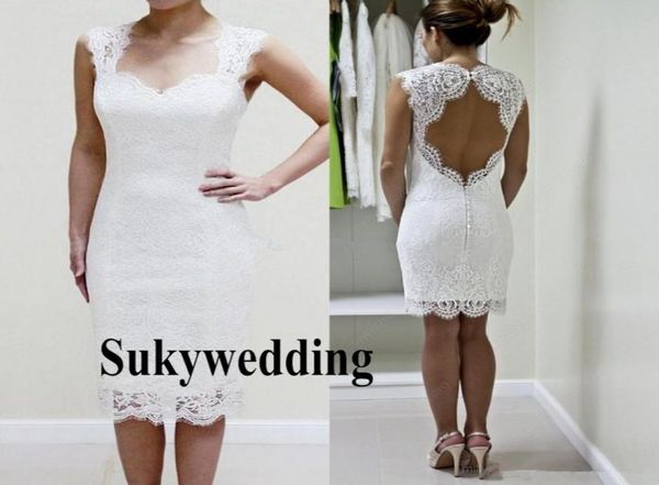 

full lace wedding dresses 2019 knee length sweetheart open back short beach boho bridal gowns vestidos de noiva sheath weddi7671459, White