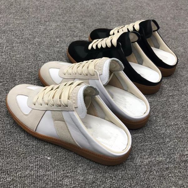 

summer s/s2023 maisons men sneakers shoes suede & leather trainers rubber sole runner sports stitching low-outdoor casual walking slippers 3, Black