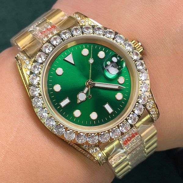 

diamond watch mens automatic mechanical watches 40mm sapphire luminous women wristwatch with diamond-studded steel bracelet waterproof montr, Slivery;brown