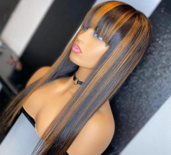 

straight highlight blonde color lace front human hair wigs pre plucked with baby hair brazilian remy hair wig for bang46166078830597, Black;brown