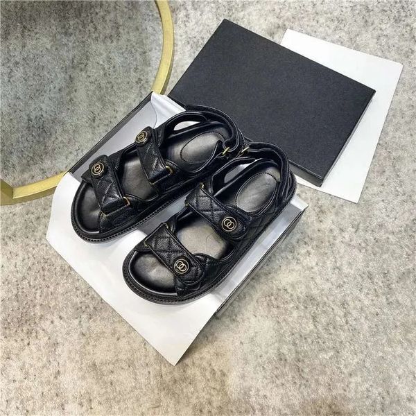 

summer women sandals designer sliders casual hook loop platform slides printed buckle flat beach shoes flip flops, Black