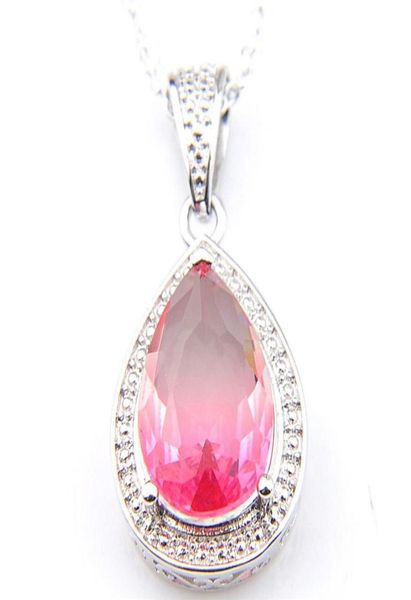 

10pcs luckyshine 3 color optional women wedding party jewelry tourmaline gems silver vintage necklaces pendants with chain 237z4442728