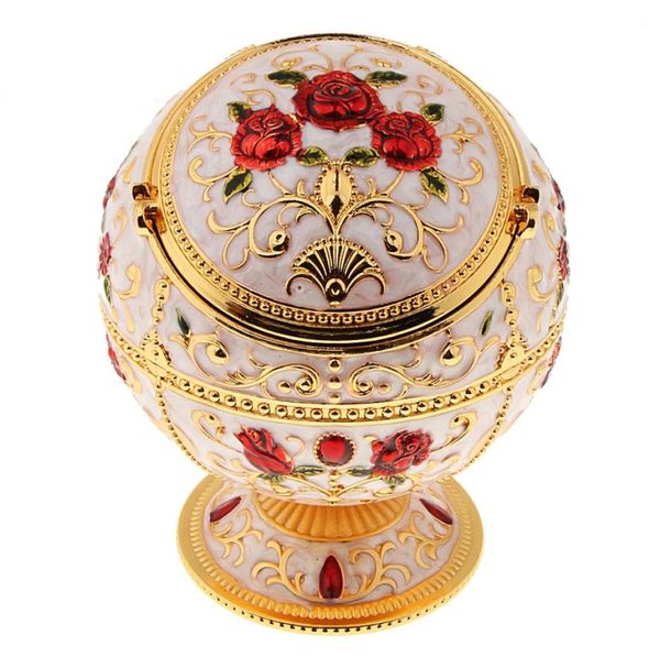 

zinc alloy jewelry box with lid windproof ashtray vintage flower embossed jewelry box trinket case jewelry storage home decor mx204706649, Black;white