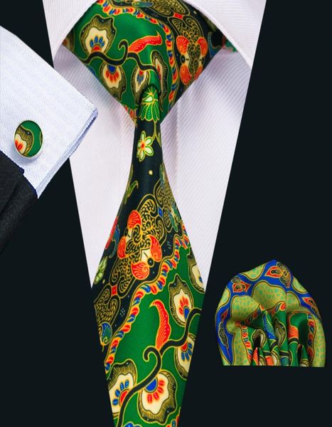 

mens printed ties red grey flower pattern green business silk tie set include tie cufflinks hankerchief n12462167700, Black;blue