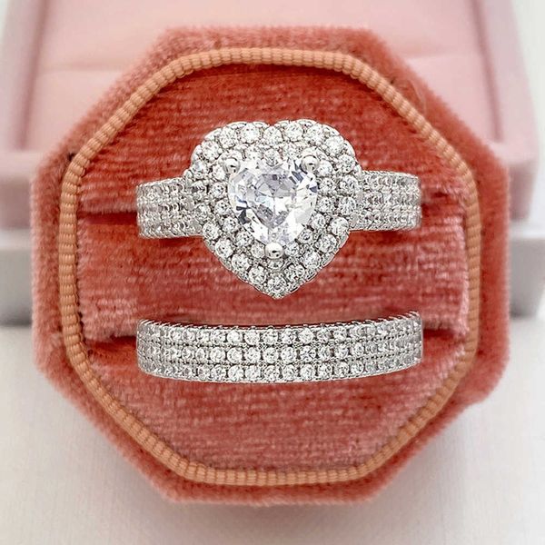 

band rings huitan bling crystal cubic zirconia set rings women for engagement wedding fashion modern design luxury 2pcs sets jewelry aa23052, Silver
