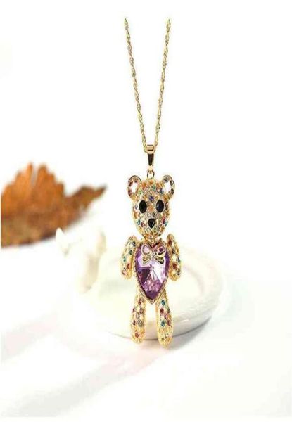 

in stock bt gift for lovers wholale 2021 unique prent gold plated love heart teddy bear long necklace26575520574, Silver