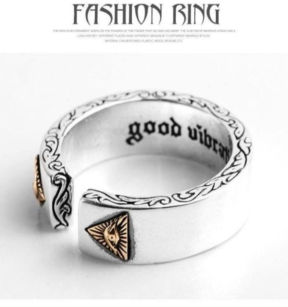 

925 sterling silver european and american devil god eyes retro exaggerated opening adjustable men and women ring75601147689997, Golden;silver