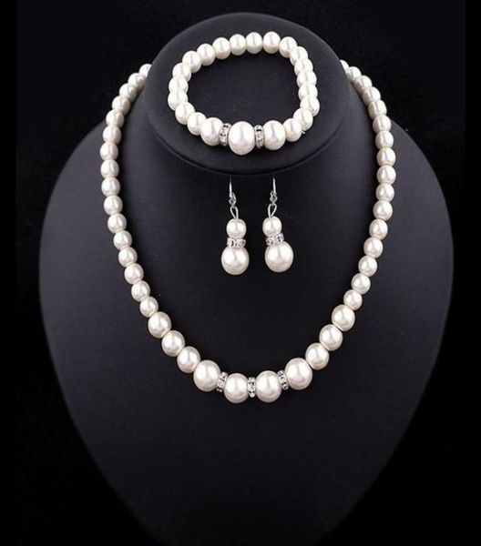

luxury faux pearl jewelry sets bride wedding fake artificial pearl beads chains necklaces bracelet earrings women engagement jewel5476729, Slivery;golden