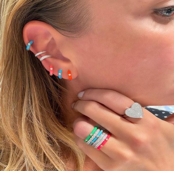 

whole earrings shiny rainbow colorful enamel mini hoop earring with gold color bamboo shape hoop earring for women4077915, Golden;silver