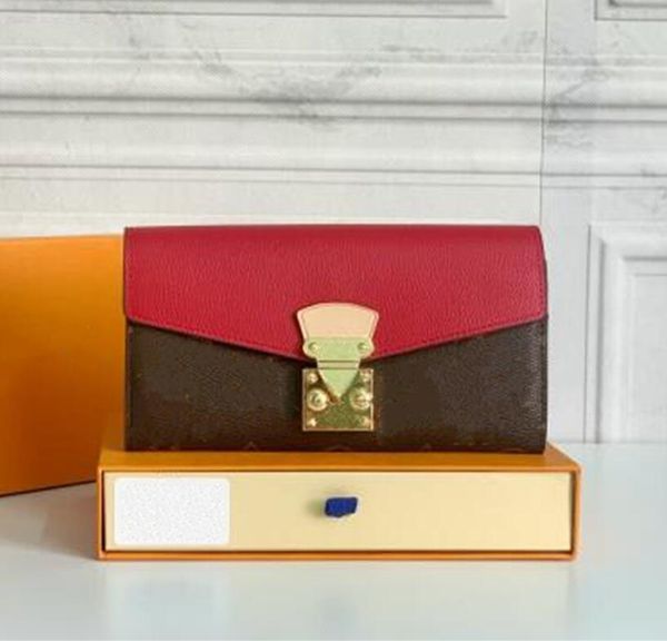 

quality designer women wallet clutch genuine leather with box card holder flower letters fashion ladies girls, Red;black