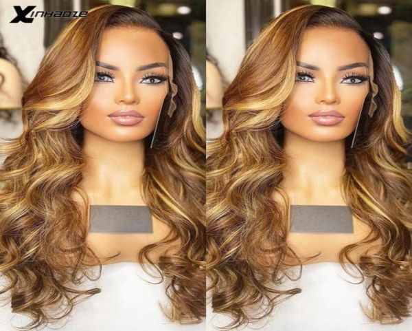 

hd highlight wig colored transparent lace front human hair wigs 180 density body wave lace front wig ombre t part body wave wig2756130206, Black