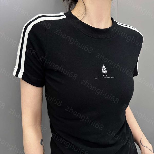 

23ss womens t-shirt womens designer clothing tee round neck pure cotton chest sticking drill letter logo stripe stitching short sleeve t-shi, White