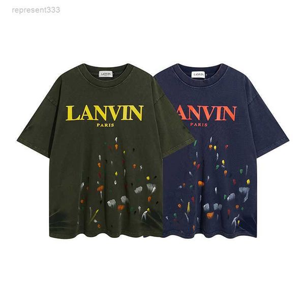 

fashion summer brand lanvin langfan letter speckle print men's and casual short sleeve t-shirt uv1l, White;black