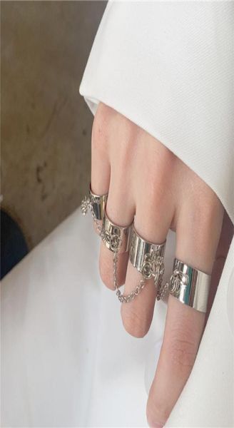 

kpop punk cool egirl multilayer adjustable chain four fingers open silver color rotate rings for men women bff party jewelry7491599