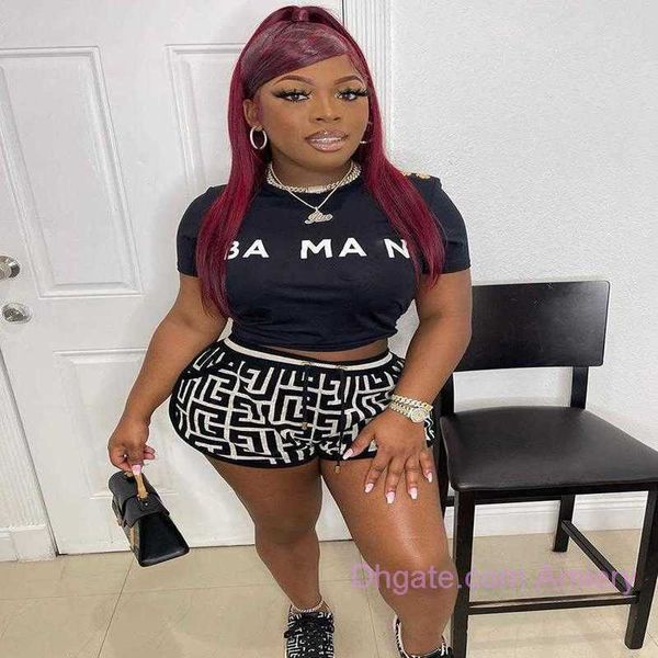 

fashion tracksuits two piece set designer women letter print tank summer spicy girl slim fit small crowd waist slim short sleeve sets, Gray