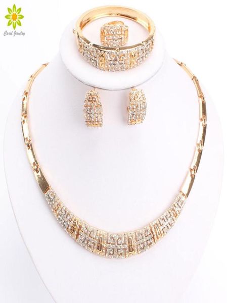 

luxury crystal chunky necklace and bangle sets designer vintage african costume women wedding accessories gold plated jewellery2468665, Slivery;golden