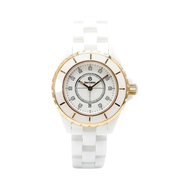 

fashionladies elegant watch designer to create white and black ceramic manufacturing diamond inlaid glow-in-the-dark function depth waterpro, Slivery;brown