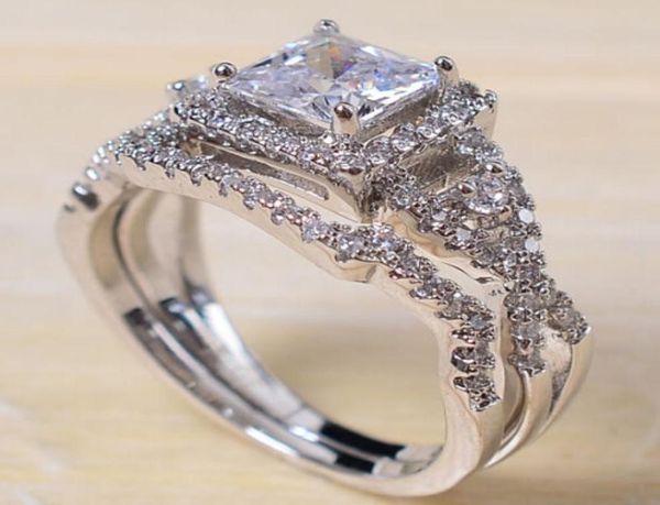 

whole professional pave setting jewelry 925 sterling silver white sapphire princess cut simulated diamond wedding bridal women9172900