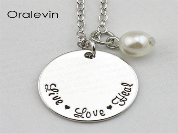 

live love heal inspirational hand stamped engraved custom pendant necklace for fashion lady nice gift jewelry 18inch 22mm 10pcs lo9521508, Silver
