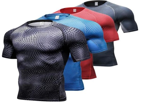 

new men print fitness training short sleeve tshirt men039s football trousers compression tight running tshirt7199831, White;black