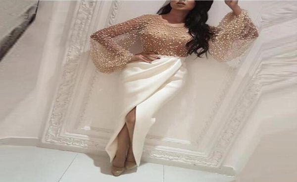

2019 elegant evening dresses with slit long sleeves pearls saudi arabic dresses women formal prom evening gowns2692107, Black;red