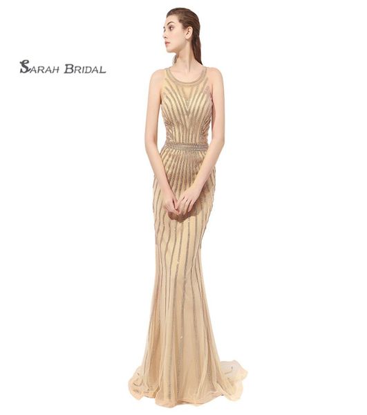 

2019 gold series mermads beads prom dresses jewel tulle zipper back sleeveless formal evening gown lx3534695386, Black
